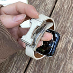 Bracelete em Pele Genuína Lisa de 14mm com Fivela Magnética, Para Apple Watch 46mm / 49mm / 45mm / 44mm, Para Apple Watch 42mm / 41mm / 40mm / 38mm
