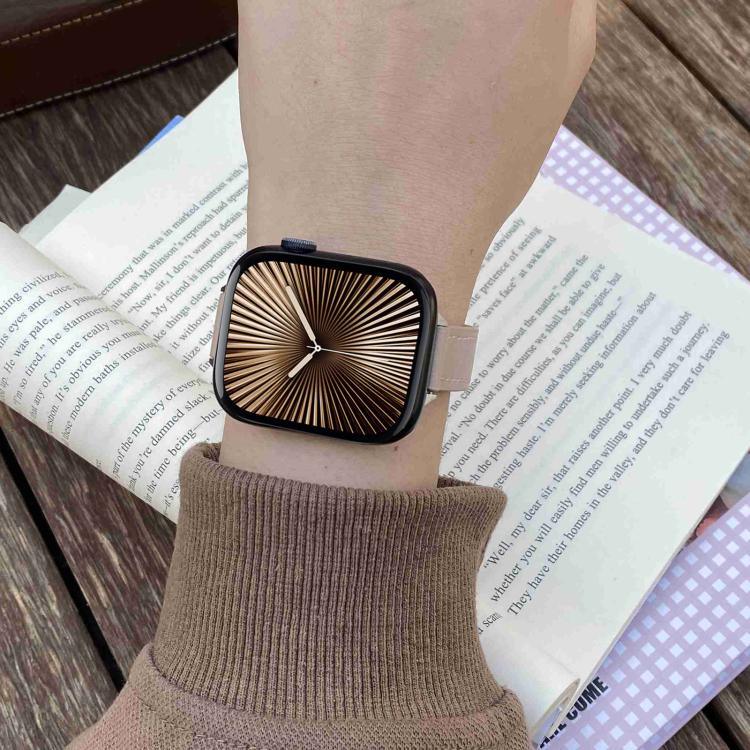 Bracelete em Pele Genuína Lisa de 14mm com Fivela Magnética, Para Apple Watch 46mm / 49mm / 45mm / 44mm, Para Apple Watch 42mm / 41mm / 40mm / 38mm