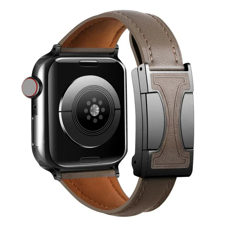 Bracelete em Pele Genuína Lisa com Fivela Magnética Pequena para Cintura, Para Apple Watch 46mm / 49mm / 45mm / 44mm, Para Apple Watch 42mm / 41mm / 40mm / 38mm