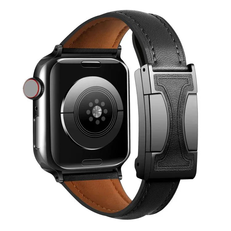 Bracelete em Pele Genuína Lisa com Fivela Magnética Pequena para Cintura, Para Apple Watch 46mm / 49mm / 45mm / 44mm, Para Apple Watch 42mm / 41mm / 40mm / 38mm