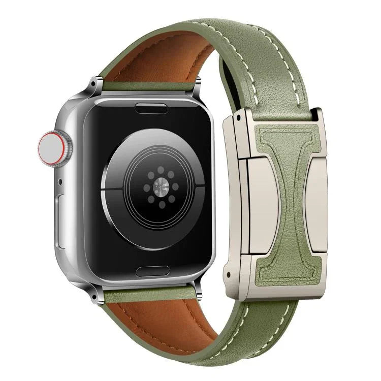 Bracelete em Pele Genuína Lisa com Fivela Magnética Pequena para Cintura, Para Apple Watch 46mm / 49mm / 45mm / 44mm, Para Apple Watch 42mm / 41mm / 40mm / 38mm
