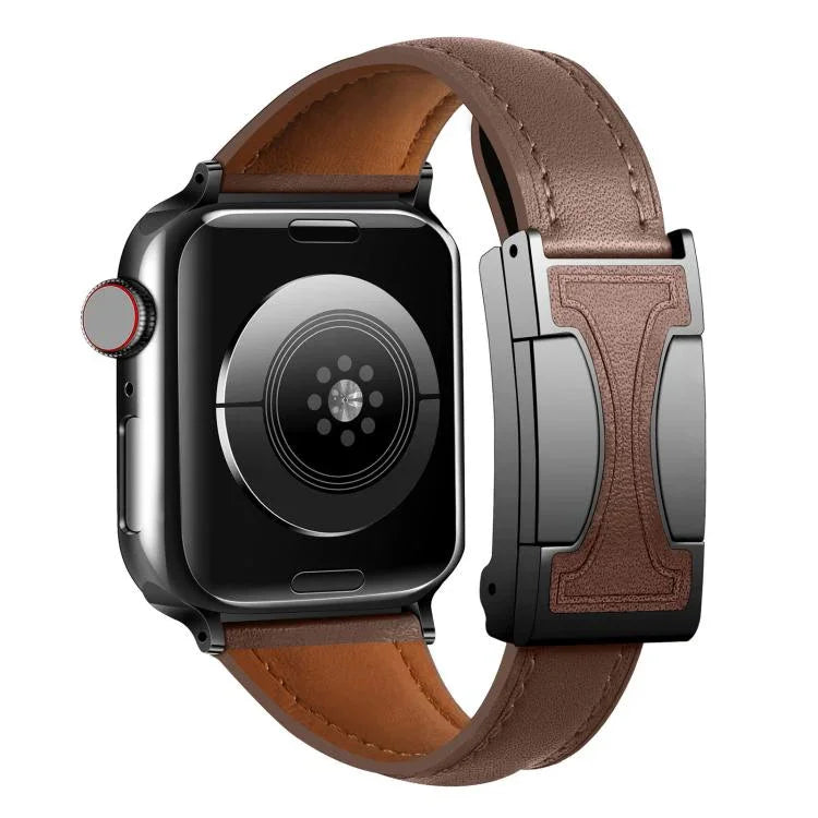 Bracelete em Pele Genuína Lisa com Fivela Magnética Pequena para Cintura, Para Apple Watch 46mm / 49mm / 45mm / 44mm, Para Apple Watch 42mm / 41mm / 40mm / 38mm