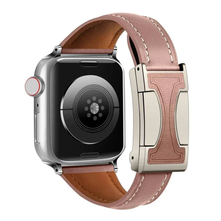 Bracelete em Pele Genuína Lisa com Fivela Magnética Pequena para Cintura, Para Apple Watch 46mm / 49mm / 45mm / 44mm, Para Apple Watch 42mm / 41mm / 40mm / 38mm