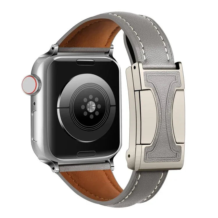 Bracelete em Pele Genuína Lisa com Fivela Magnética Pequena para Cintura, Para Apple Watch 46mm / 49mm / 45mm / 44mm, Para Apple Watch 42mm / 41mm / 40mm / 38mm