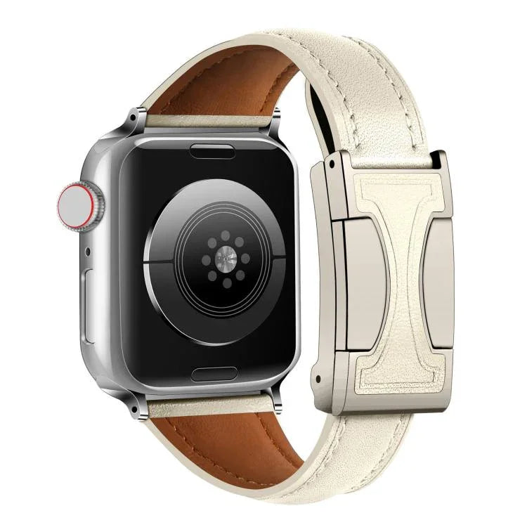 Bracelete em Pele Genuína Lisa com Fivela Magnética Pequena para Cintura, Para Apple Watch 46mm / 49mm / 45mm / 44mm, Para Apple Watch 42mm / 41mm / 40mm / 38mm
