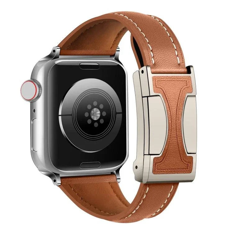 Bracelete em Pele Genuína Lisa com Fivela Magnética Pequena para Cintura, Para Apple Watch 46mm / 49mm / 45mm / 44mm, Para Apple Watch 42mm / 41mm / 40mm / 38mm