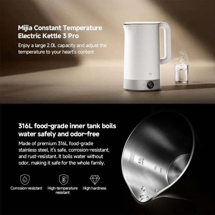Chaleira Elétrica de Temperatura Constante Original Xiaomi Mijia 2.0L 1800W 3 Pro, Plug CN