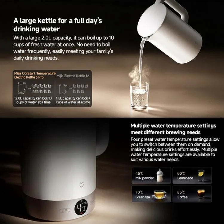 Chaleira Elétrica de Temperatura Constante Original Xiaomi Mijia 2.0L 1800W 3 Pro, Plug CN