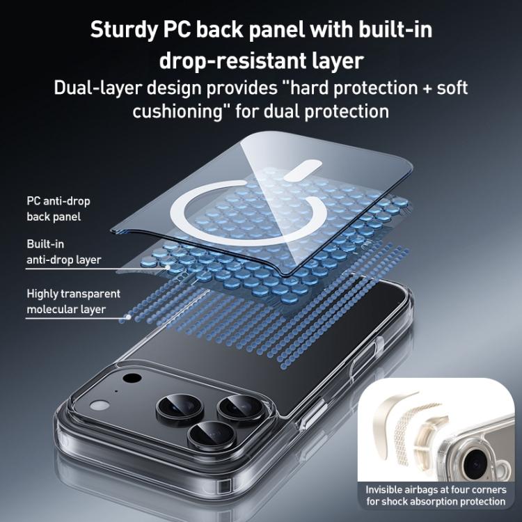 Capa híbrida para telemóvel em PC transparente com botões metálicos ZGA Magsafe, Para iPhone 17 Pro Max, Para iPhone 17 Pro, Para iPhone 17