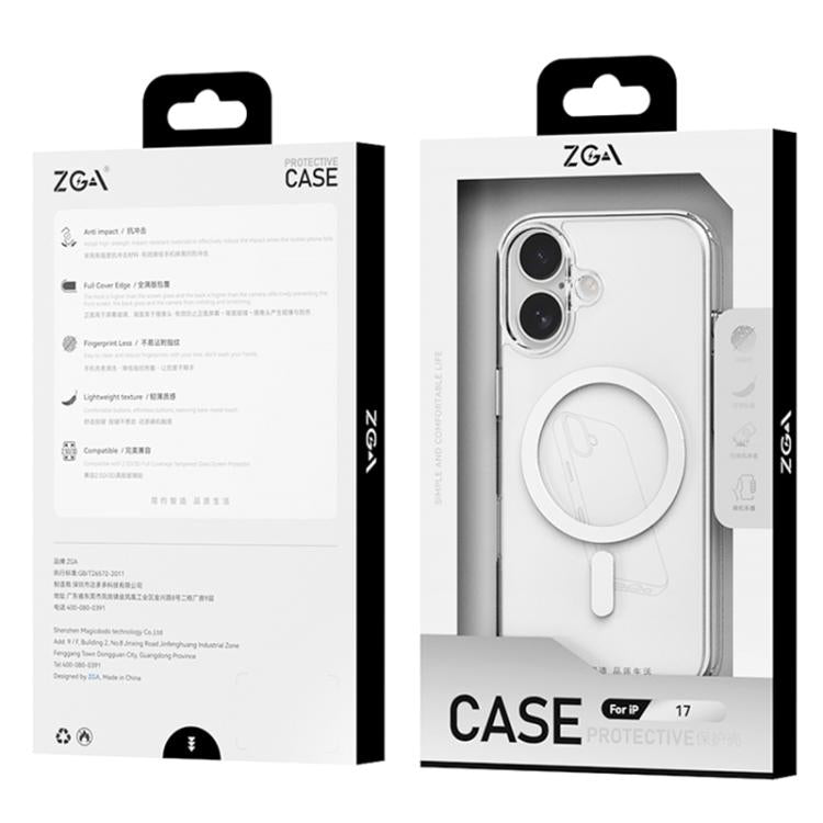 Capa híbrida para telemóvel em PC transparente com botões metálicos ZGA Magsafe, Para iPhone 17 Pro Max, Para iPhone 17 Pro, Para iPhone 17