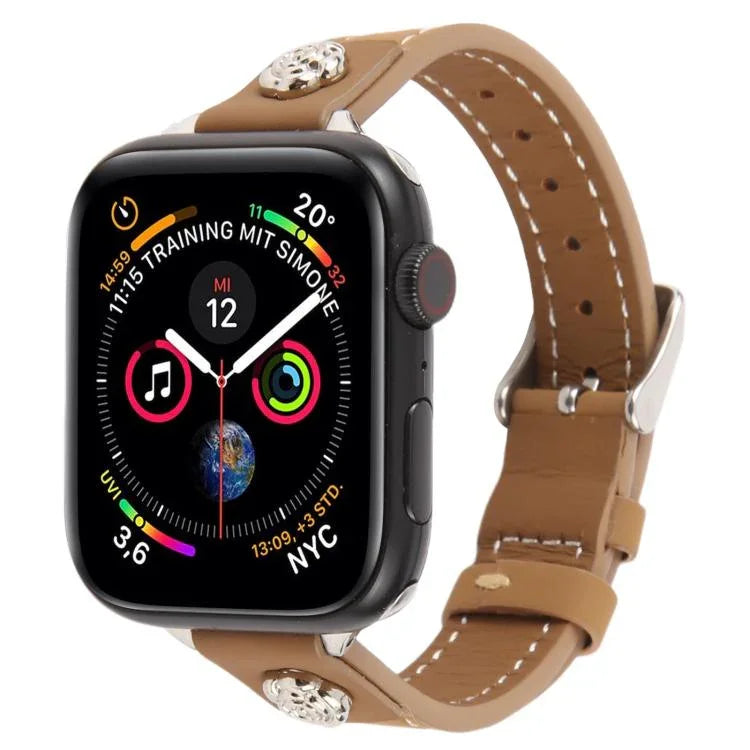 Pulseira de Relógio em Pele Microfibra com Textura Camélia e Rebites, para Apple Watch 46mm / 49mm / 45mm / 44mm, para Apple Watch 42mm / 41mm / 40mm / 38mm