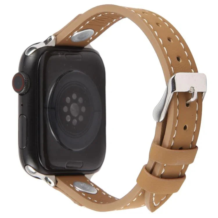 Pulseira de Relógio em Pele Microfibra com Textura Camélia e Rebites, para Apple Watch 46mm / 49mm / 45mm / 44mm, para Apple Watch 42mm / 41mm / 40mm / 38mm