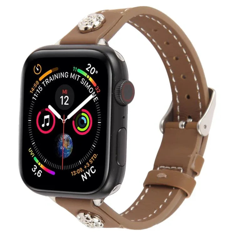 Pulseira de Relógio em Pele Microfibra com Textura Camélia e Rebites, para Apple Watch 46mm / 49mm / 45mm / 44mm, para Apple Watch 42mm / 41mm / 40mm / 38mm