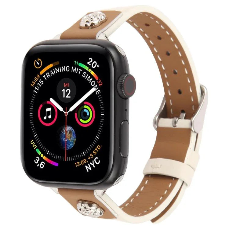Pulseira de Relógio em Pele Microfibra com Textura Camélia e Rebites, para Apple Watch 46mm / 49mm / 45mm / 44mm, para Apple Watch 42mm / 41mm / 40mm / 38mm