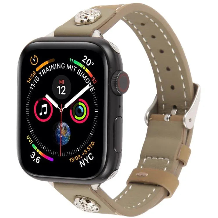 Pulseira de Relógio em Pele Microfibra com Textura Camélia e Rebites, para Apple Watch 46mm / 49mm / 45mm / 44mm, para Apple Watch 42mm / 41mm / 40mm / 38mm