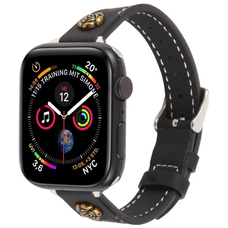 Pulseira de Relógio em Pele Microfibra com Textura Camélia e Rebites, para Apple Watch 46mm / 49mm / 45mm / 44mm, para Apple Watch 42mm / 41mm / 40mm / 38mm
