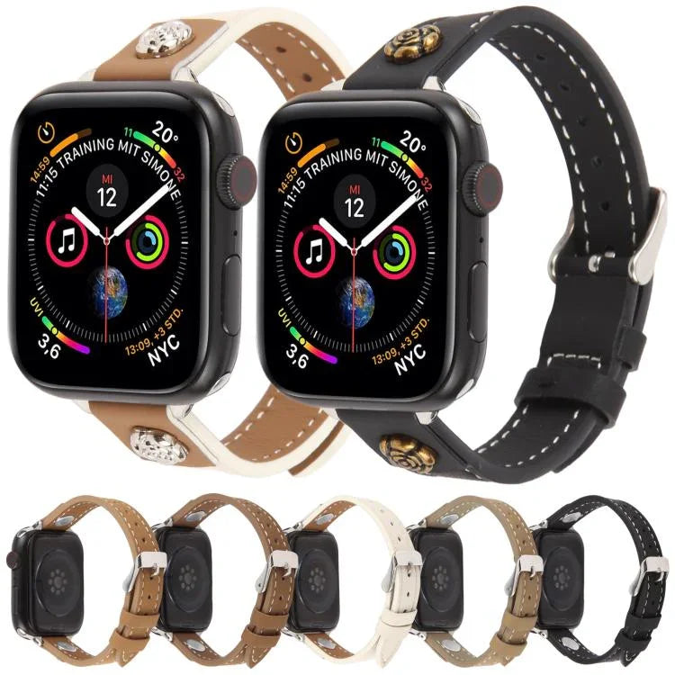 Pulseira de Relógio em Pele Microfibra com Textura Camélia e Rebites, para Apple Watch 46mm / 49mm / 45mm / 44mm, para Apple Watch 42mm / 41mm / 40mm / 38mm