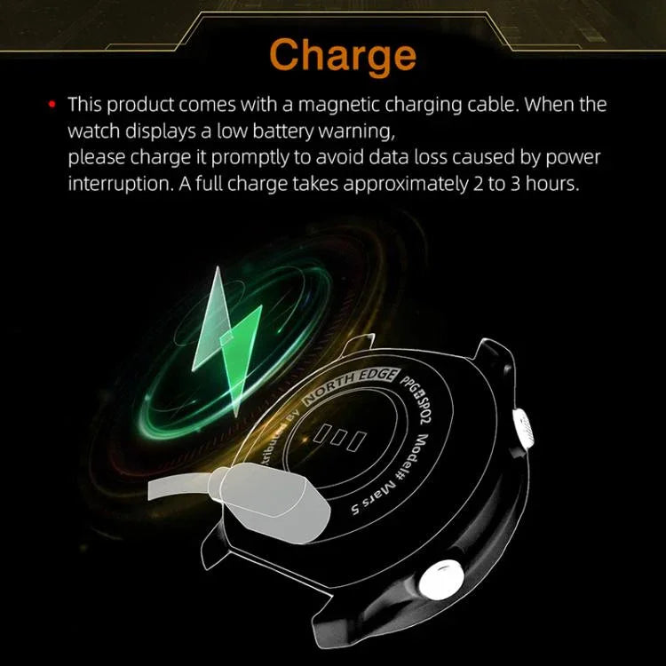 NORTH EDGE MARS 5 Relógio Desportivo Inteligente Masculino Outdoor com Monitorização de Frequência Cardíaca e Oxigénio no Sangue