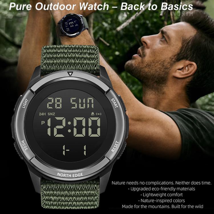NORTH EDGE TERRAX Relógio Desportivo Multifuncional Masculino Outdoor Resistente à Água Luminoso com Correia de Nylon