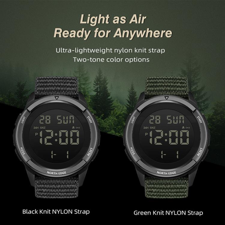 NORTH EDGE TERRAX Relógio Desportivo Multifuncional Masculino Outdoor Resistente à Água Luminoso com Correia de Nylon