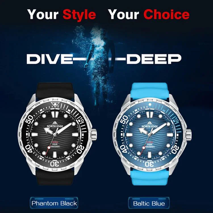 NORTH EDGE TRITON Relógio de Quartzo Luminoso Solar para Mergulho Masculino Outdoor
