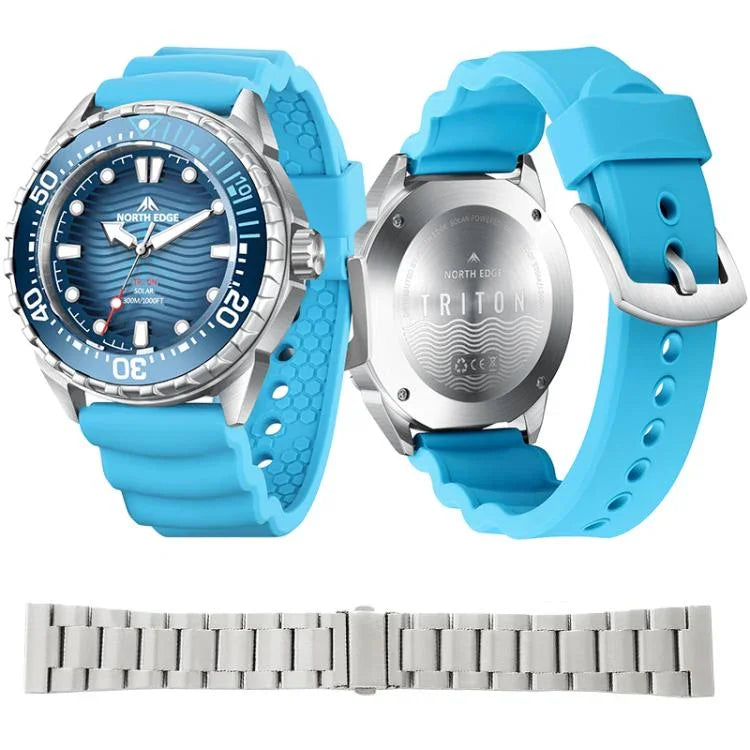 NORTH EDGE TRITON Relógio de Quartzo Luminoso Solar para Mergulho Masculino Outdoor