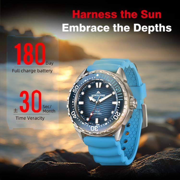 NORTH EDGE TRITON Relógio de Quartzo Luminoso Solar para Mergulho Masculino Outdoor