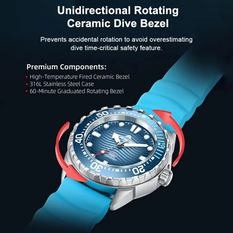 NORTH EDGE TRITON Relógio de Quartzo Luminoso Solar para Mergulho Masculino Outdoor