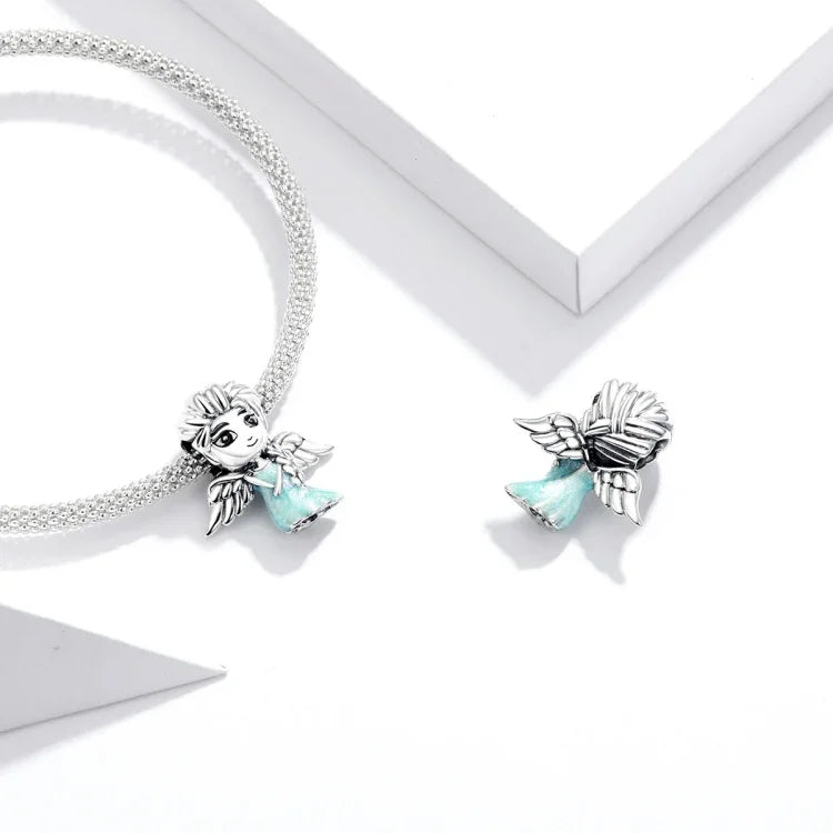 Contas de Prata Esterlina S925 Floco de Neve Rapariga Elfo Acessórios para Pulseira e Colar DIY, Rapariga Elfo