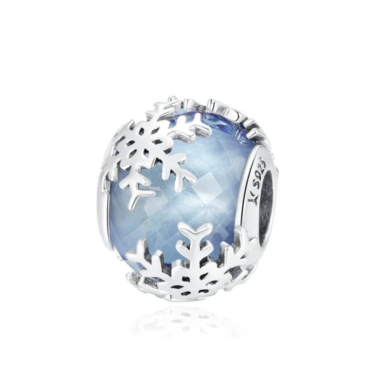 Contas de Prata Esterlina S925 Floco de Neve de Cristal Acessórios para Pulseira e Colar DIY, Floco de Neve