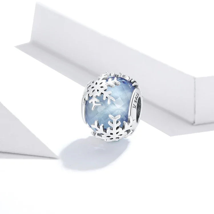 Contas de Prata Esterlina S925 Floco de Neve de Cristal Acessórios para Pulseira e Colar DIY, Floco de Neve