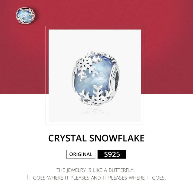Contas de Prata Esterlina S925 Floco de Neve de Cristal Acessórios para Pulseira e Colar DIY, Floco de Neve