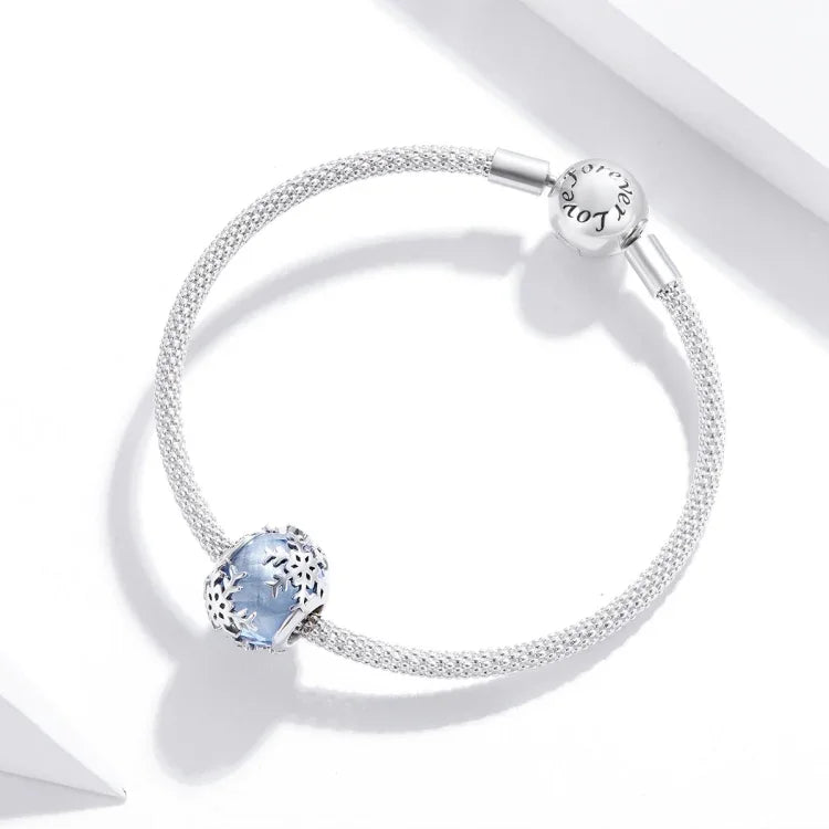 Contas de Prata Esterlina S925 Floco de Neve de Cristal Acessórios para Pulseira e Colar DIY, Floco de Neve