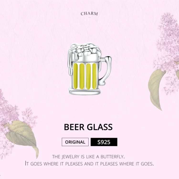 Contas de Prata Esterlina S925 Caneca de Cerveja Acessórios para Pulseira e Colar DIY, Caneca de Cerveja