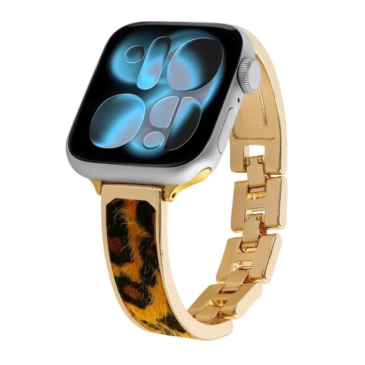Pulseira de Relógio em Liga com Estampa de Leopardo, para Apple Watch 46mm / 49mm / 45mm / 44mm, para Apple Watch 42mm / 41mm / 40mm / 38mm