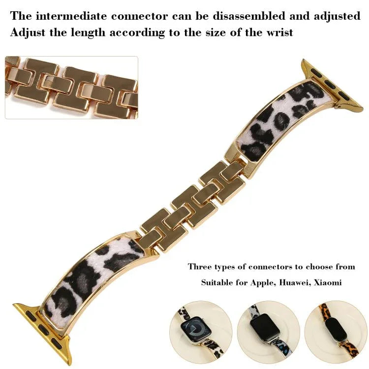 Pulseira de Relógio em Liga com Estampa de Leopardo, para Apple Watch 46mm / 49mm / 45mm / 44mm, para Apple Watch 42mm / 41mm / 40mm / 38mm