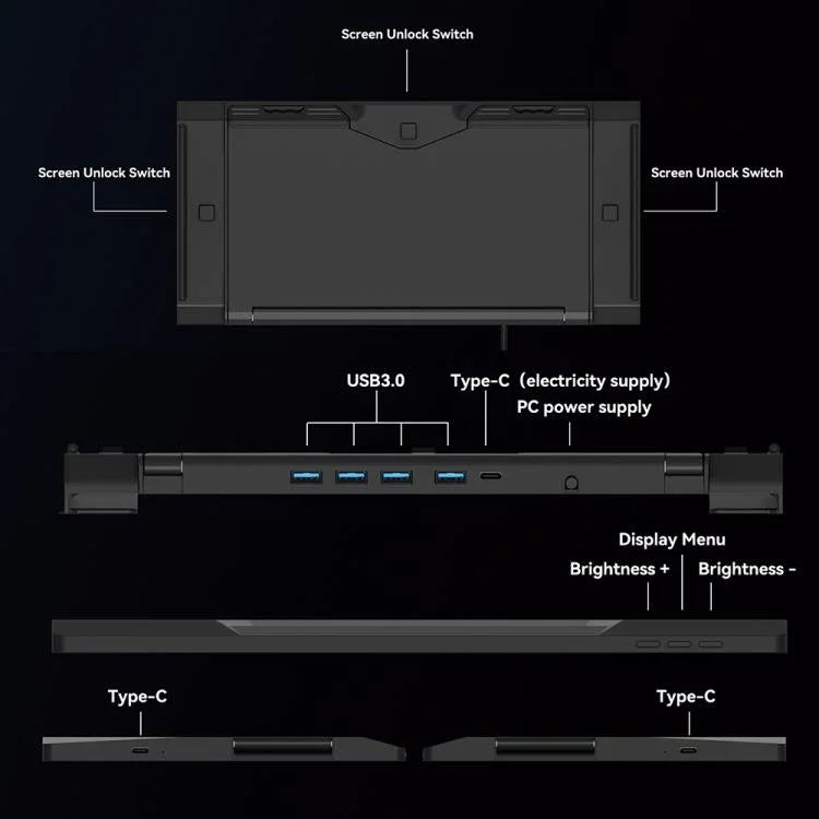 Arie 13 Monitor Portátil Triplo Expandido de 13,3 polegadas, Ficha US, Ficha UK, Ficha EU
