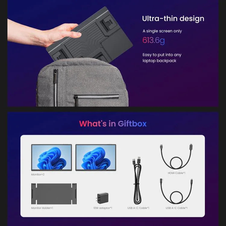Leo 14 Monitor Portátil Duplo Expandido de 14 polegadas, Ficha US, Ficha UK, Ficha EU