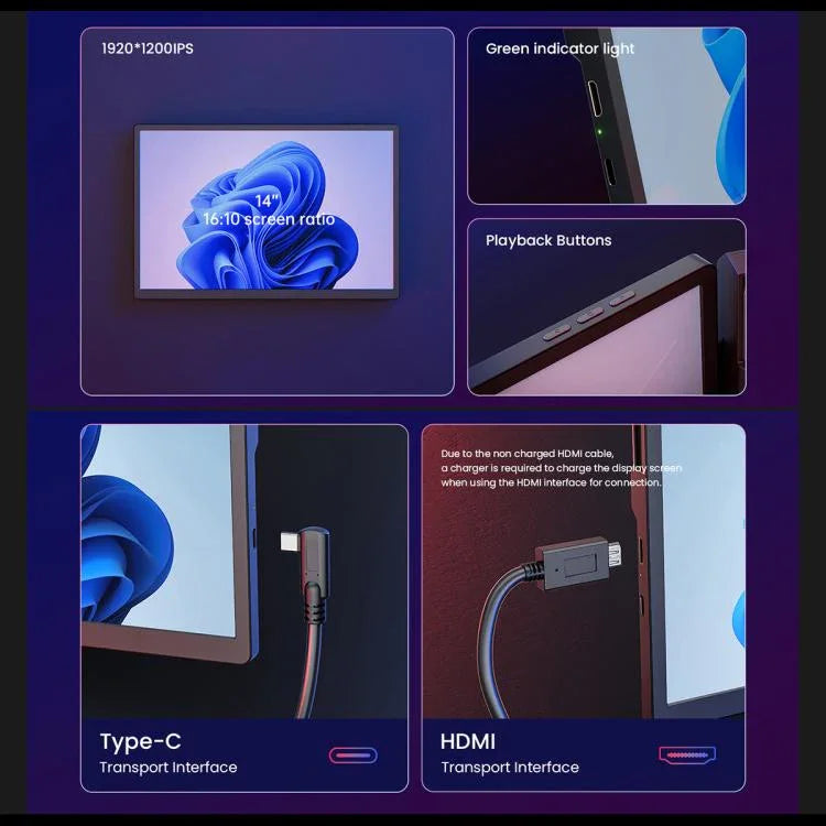 Leo 14 Monitor Portátil Duplo Expandido de 14 polegadas, Ficha US, Ficha UK, Ficha EU