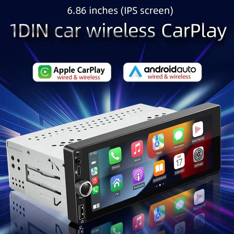 F6021 Leitor MP5 para Carro 1Din com Ecrã IPS de 6,86 polegadas Suporta CarPlay & Android Auto, F6021