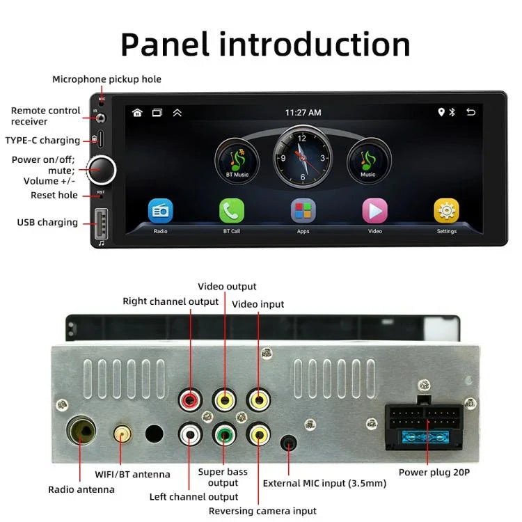 F6021 Leitor MP5 para Carro 1Din com Ecrã IPS de 6,86 polegadas Suporta CarPlay & Android Auto, F6021