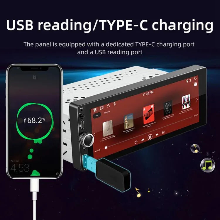 F6021 Leitor MP5 para Carro 1Din com Ecrã IPS de 6,86 polegadas Suporta CarPlay & Android Auto, F6021