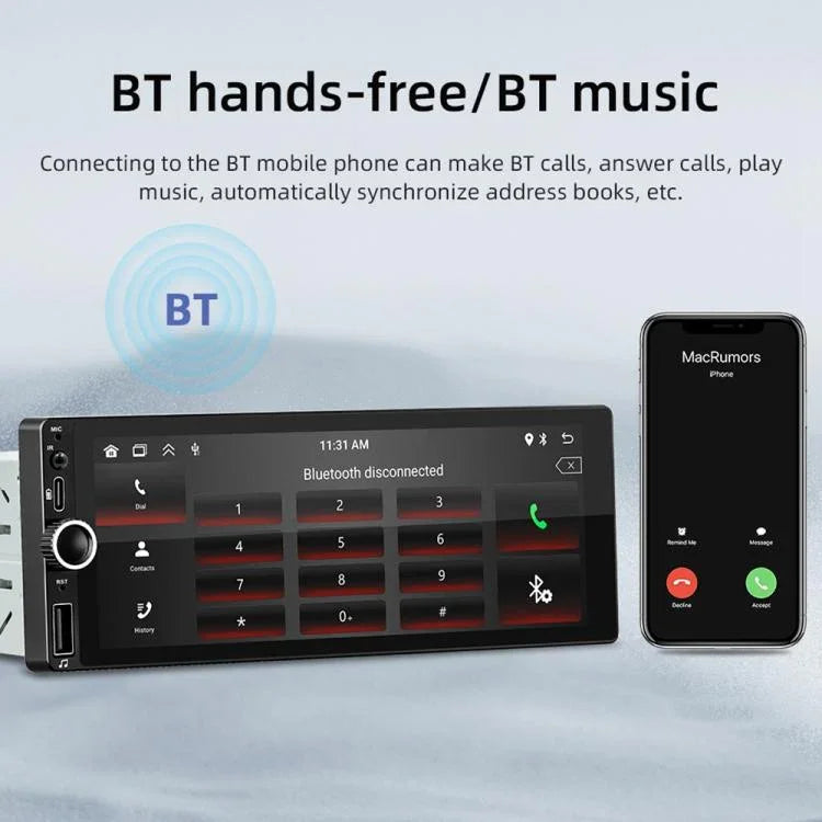 F6021 Leitor MP5 para Carro 1Din com Ecrã IPS de 6,86 polegadas Suporta CarPlay & Android Auto, F6021