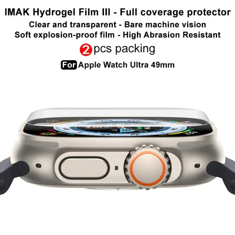 2pcs Protetor de Ecrã Hidrogel Curvo imak, para Apple Watch Ultra 1/2/3 49mm