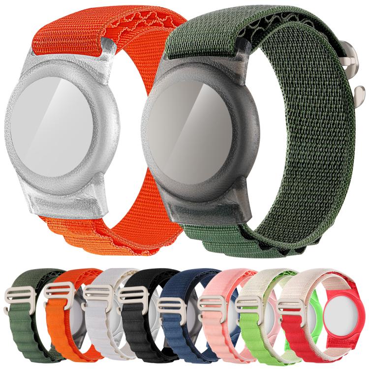 Capa Protetora para Rastreadores Anti-Perda Estilo Correia de Nylon com Laço e Fivela Prateada xDfind, Para AirTag 2ª Geração / AirTag 1ª Geração