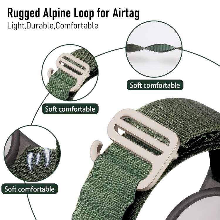 Capa Protetora para Rastreadores Anti-Perda Estilo Correia de Nylon com Laço e Fivela Prateada xDfind, Para AirTag 2ª Geração / AirTag 1ª Geração