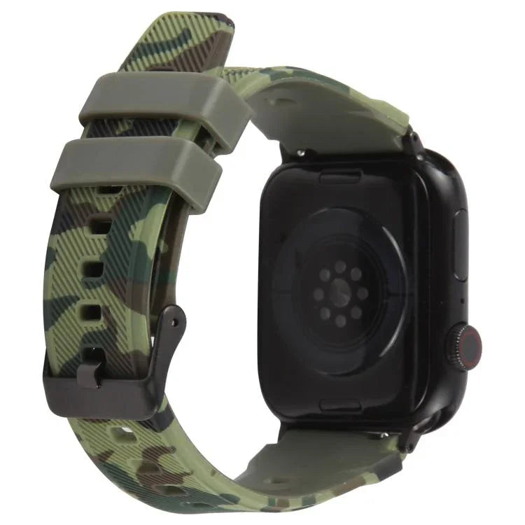 Pulseira de Relógio em Silicone com Estampa Camuflada e Conector Preto xDfind, para Apple Watch 42 / 44 / 45 / 46 / 49mm, para Apple Watch 38 / 40 / 41 / S10 42mm