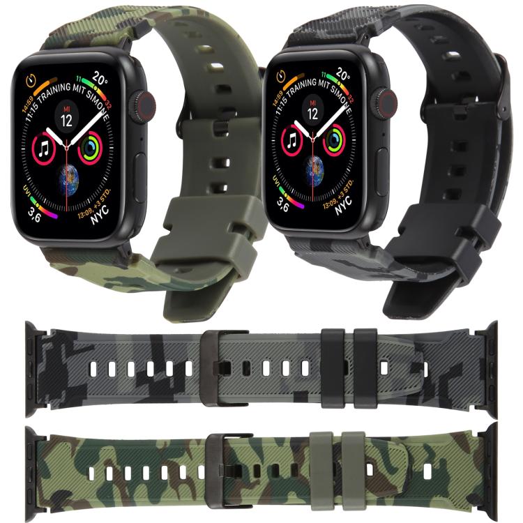Pulseira de Relógio em Silicone com Estampa Camuflada e Conector Preto xDfind, para Apple Watch 42 / 44 / 45 / 46 / 49mm, para Apple Watch 38 / 40 / 41 / S10 42mm