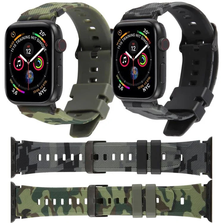Pulseira de Relógio em Silicone com Estampa Camuflada e Conector Preto xDfind, para Apple Watch 42 / 44 / 45 / 46 / 49mm, para Apple Watch 38 / 40 / 41 / S10 42mm