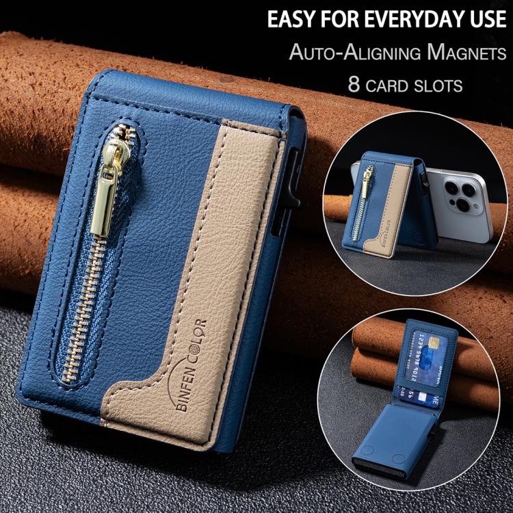 Bolsa de Cartão Magnética de Couro com Fecho BFK31 Colorblock MagSafe